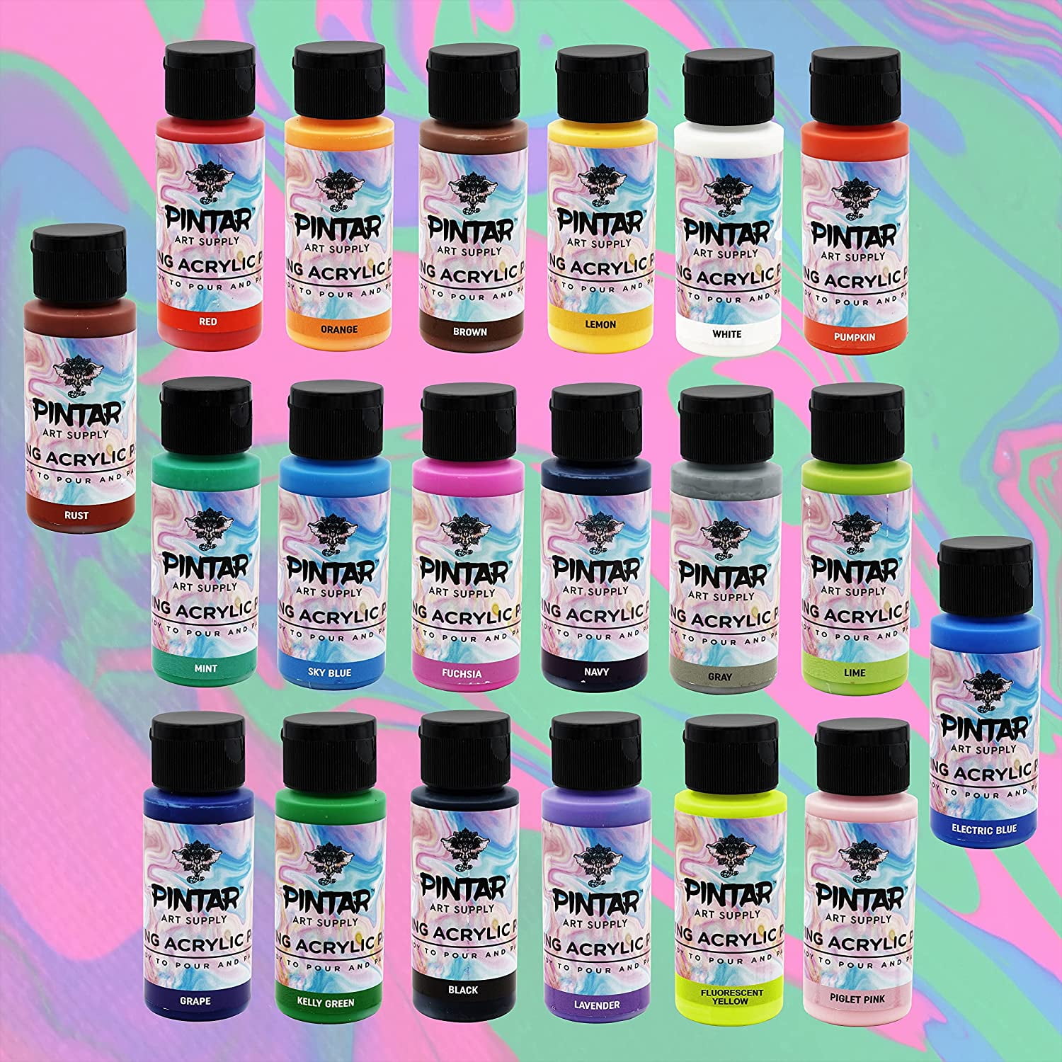 Pintar Art Supply 20 Pack of Acrylic Pouring Paints 2oz. Bottles