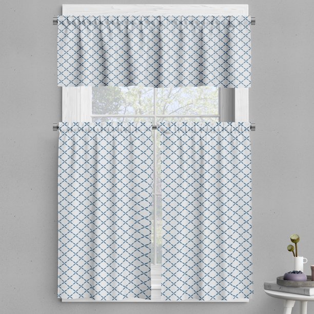 Trellis Valance & Tier Curtain 3 pcs Set, Lattice Like Pattern Chain