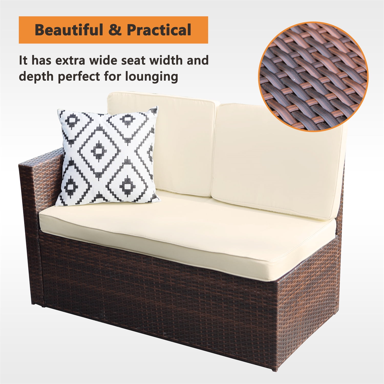CozyHom 7 Pcs Outdoor Patio PE Wicker Sectional Dining Sofa Furniture Set, Rattan Sectional Conversation Furniture Set With Dining Table, Beige