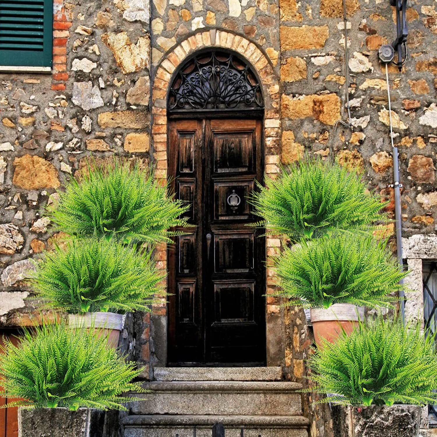 12 Bundles Artificial Ferns for Outdoors UV Resistant Artificial Outdoor Plants Faux Fern Greenery Fake Fern Faux Boston for Indoor Home Outside Ground Porch Garden Arrangements. (Green)