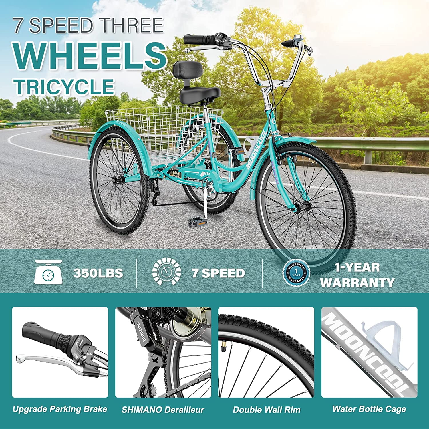 SLSY Adult Tricycle 7 Speed Three Wheel Bikes for Seniors Adults