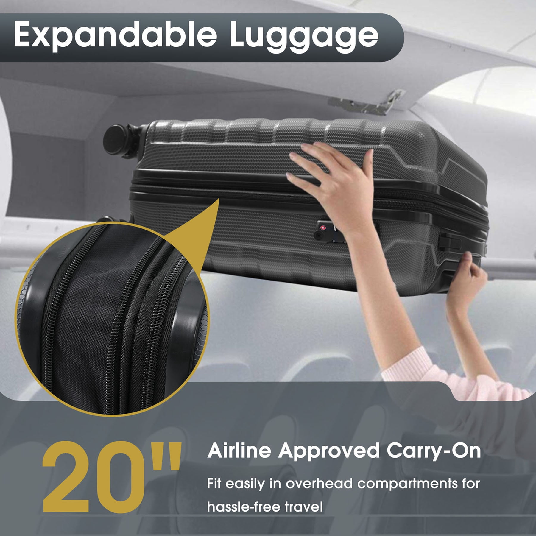 S-HOME 20" ABS Hardshell Carry-On Luggage, Expandable Spinner Suitcase with TSA Lock and Scratch-Resistant