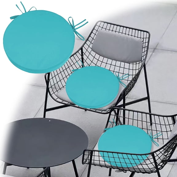 Round Outdoor Chair Cushion - Waterproof Patio Seat Pad With Removable Machine Washable Cover - Terrace Furniture Cushion For Garden Dining(Light Blue)