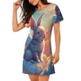 thumbnail image 2 of Pofeuu Sunshine Winged Rabbit Print Women's Loose Fit Short Sleeve Nightgown, Comfortable Sleep Dress for Women, Casual Lounge Sleepwear, Soft Cotton Sleep Dress, 2 of 6