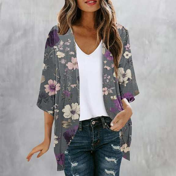 Womens Cardigan Womens Summer Cardigan Womens Cardigans Lightweight Women's Cardigans 3/4 Sleeve Cardigan for Women Women's Summer 3/4 Sleeve Printing Casual Blouse Cardigans