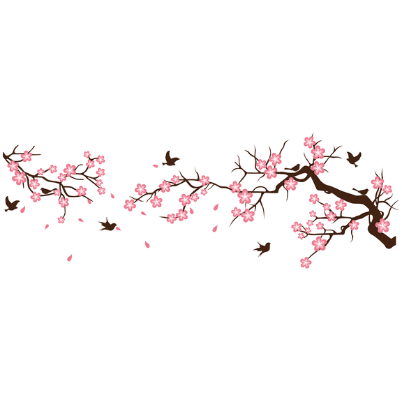Adhesive Living Room 20" x 56" Landscape Floral Art Decoration Sticker Multicolored Art Cherry Blossom Tree Branches & Flowers Design Home Bedroom Removable Wall Decal