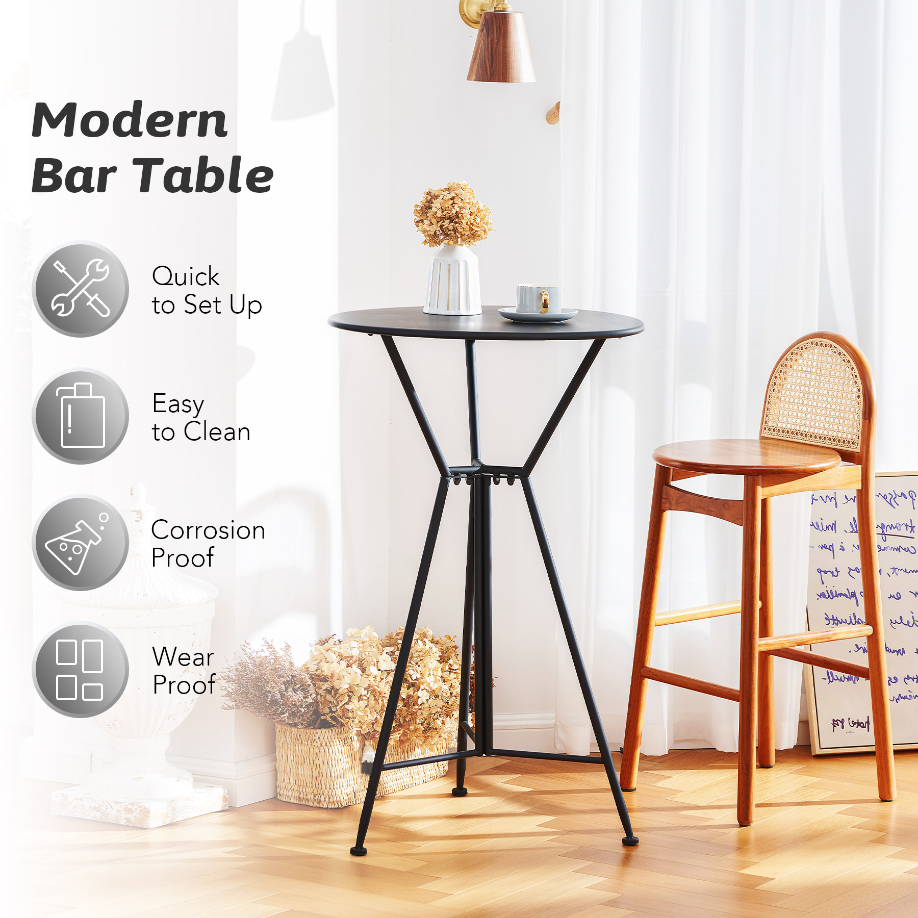 Bestco High Top Table with 24" Round Table Top & 40" Steel Frame for Home Bar & More
