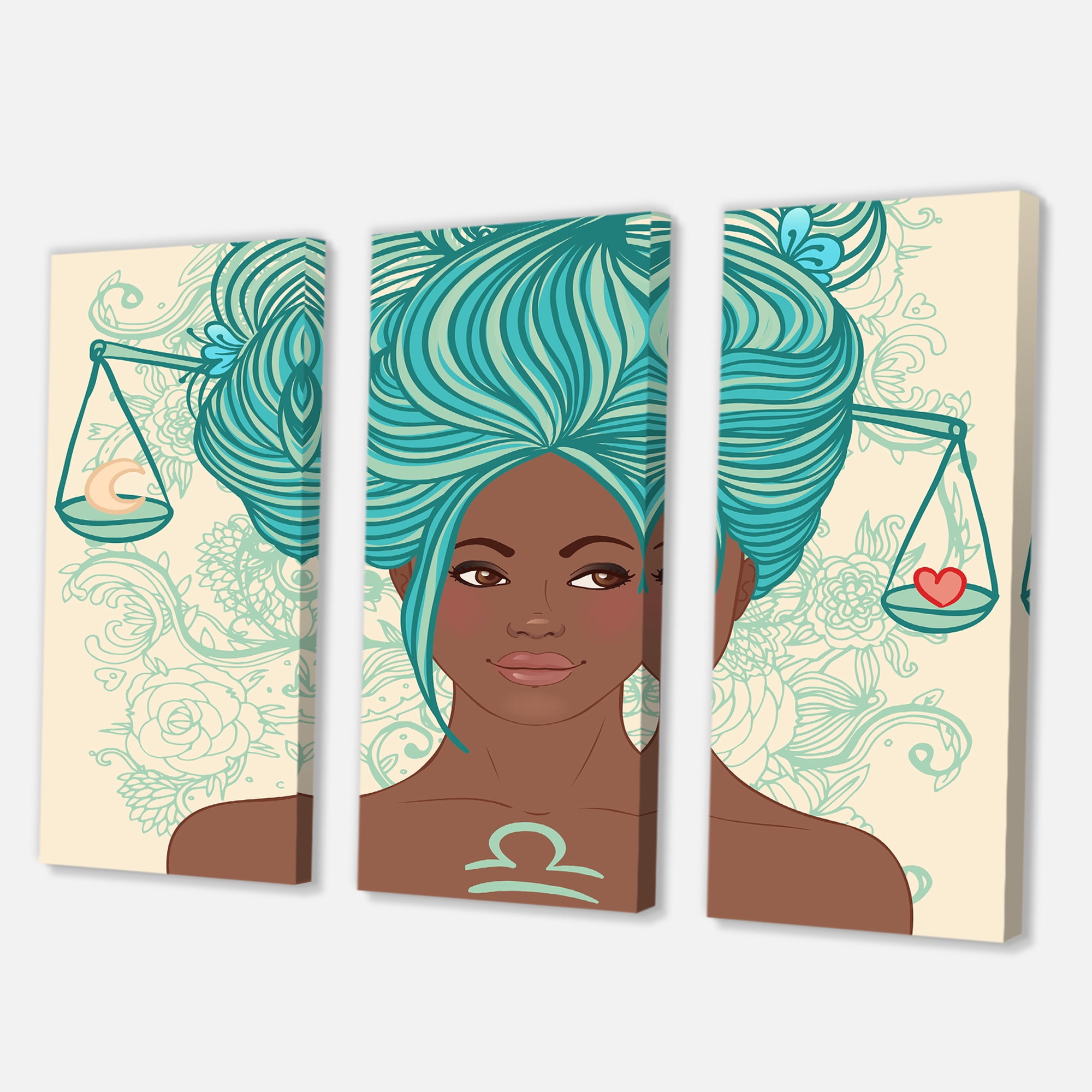 Designart ' Portrait of African American Woman With Blue Hair I ' Modern Canvas Wall Art Print