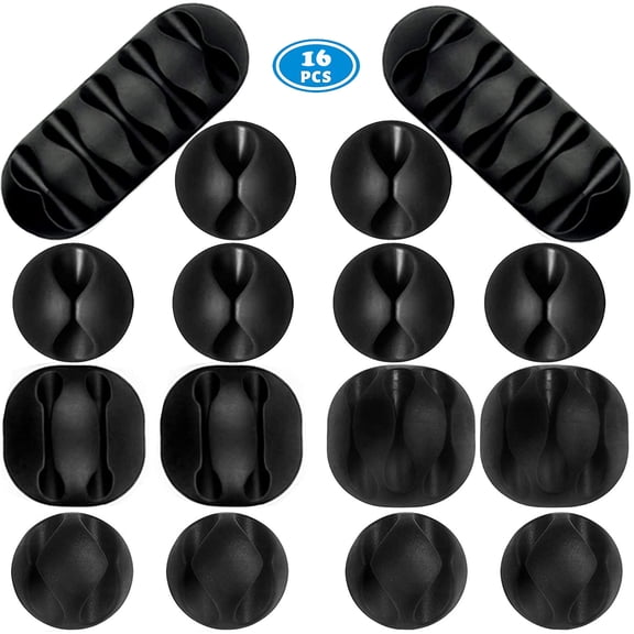 NimJoy 34 Slots Round Cord Clips, Black, Damage Free Holiday Cable Organize, 16Pcs Wire Holder