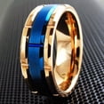 thumbnail image 3 of Men's Wedding Band Rings - Rose Gold Plated Brushed Blue - Wedding Rings for Men and Women, 3 of 6