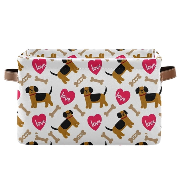 Storage Bins with Handle Fabric Organizer Basket Foldable Box 1 Pack Dog Bones Love Heart 14.2x10.2x8.3