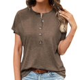 thumbnail image 1 of Cathalem Chemise pour Femmes Coupe Ample Col Rond Manches Courtes Hauts Été Blouse Décontractée Y2K 2024 Tee Basique, Marron TG, 1 of 5