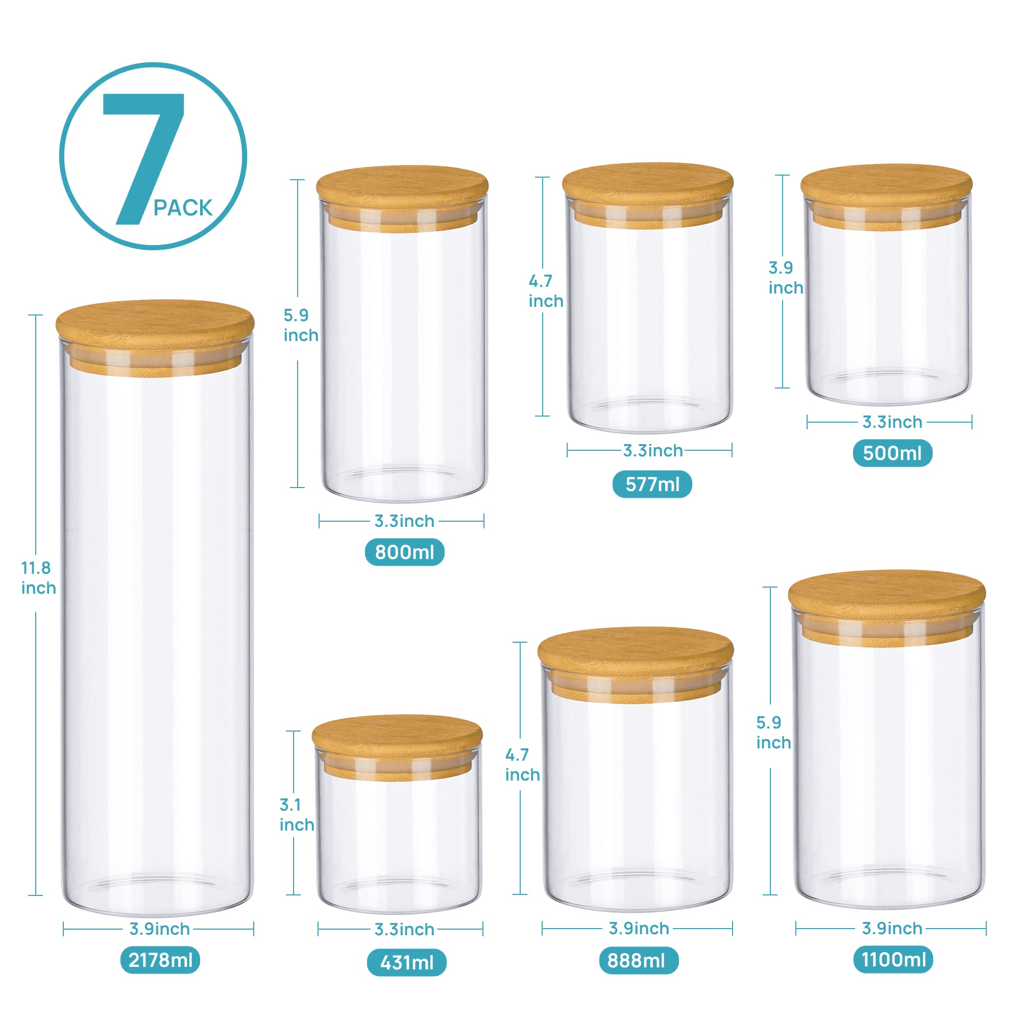 Vtopmart 81oz Glass Food Storage Containers, Set of 3 Large Food Jars with  Airtight Bamboo Wooden Lids for Pasta, Flour, Sugar, Glass Canisters for
