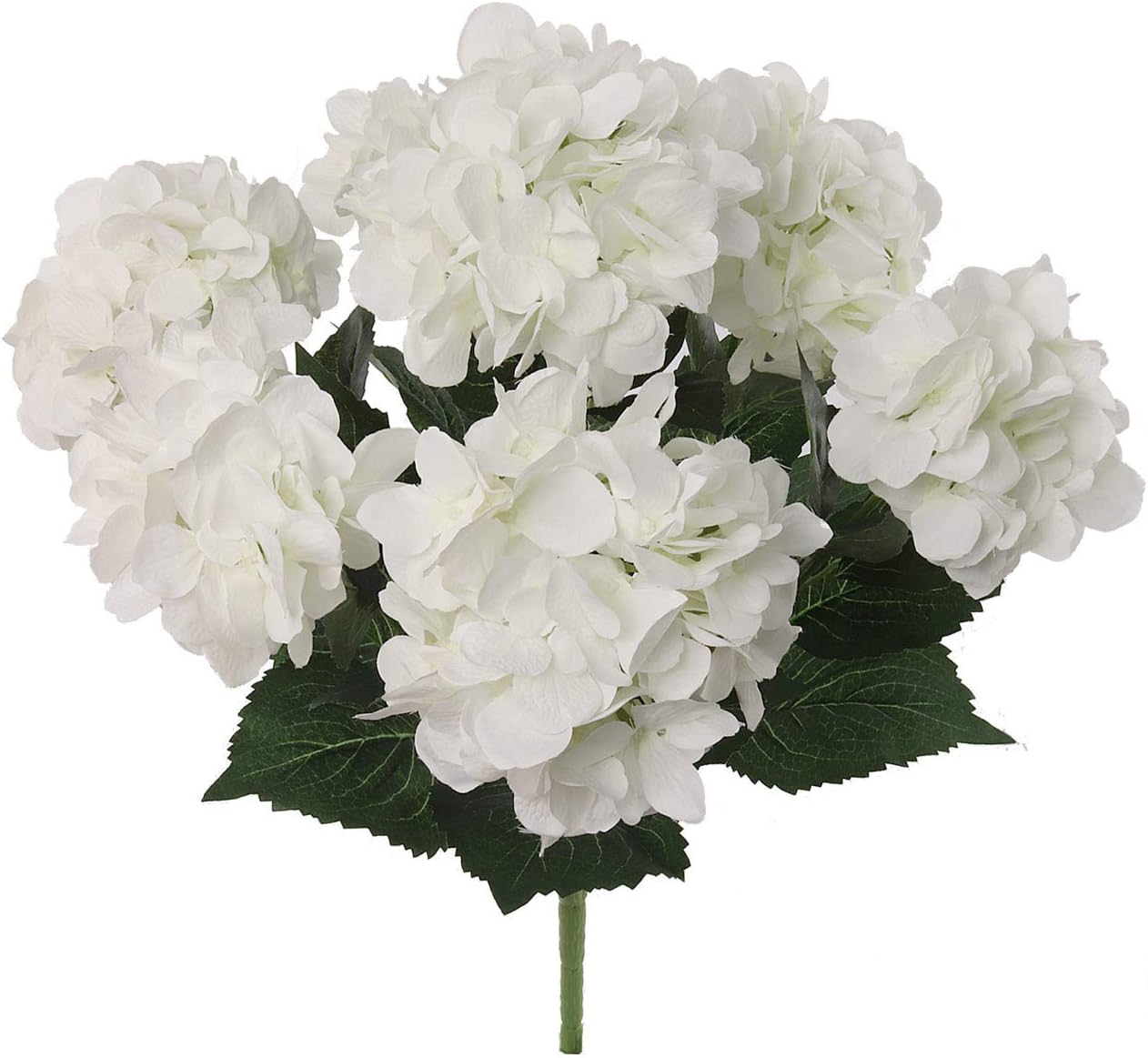 White Hydrangea Silk Flower Bush UV Resistant Realistic Blooms
