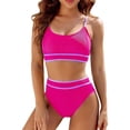 thumbnail image 2 of Women High Waisted Bikini Set Color Block Swimsuit 2 Piece High Cut Bathing Suit Tummy Control Teens, 2 of 5