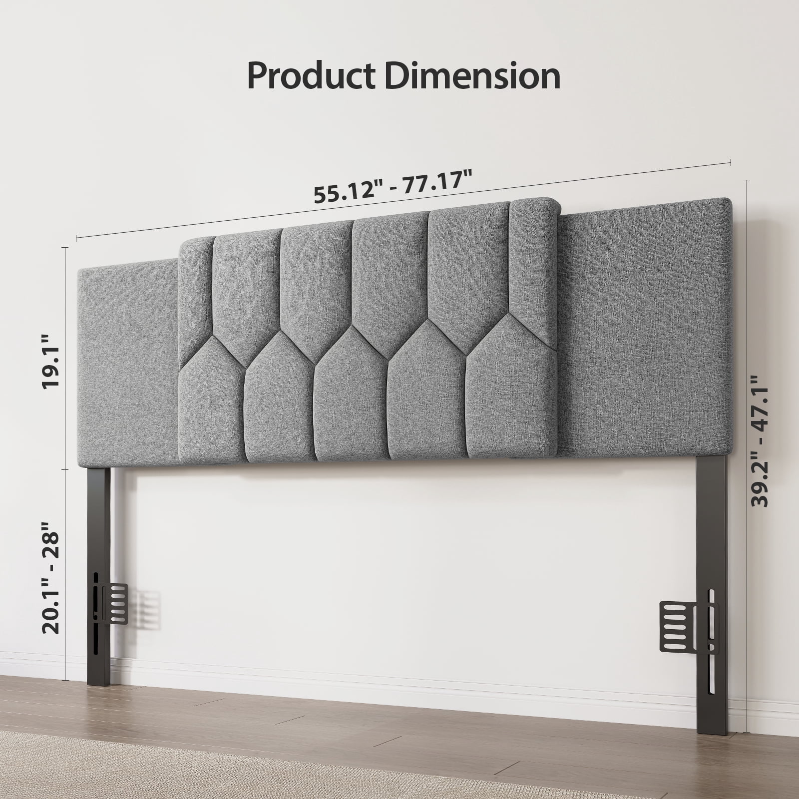 Vefurn Adjustable Upholstered Tufted Headboard for King Beds, Padded Linen, Grey