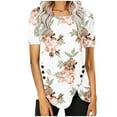 thumbnail image 2 of WXLWZYWL Tops for Womens Plus Size Round Neck Short Sleeve Blouses Floral leaves Printing Button Down Casual Loose Summer Tunic Shirts, 2 of 5