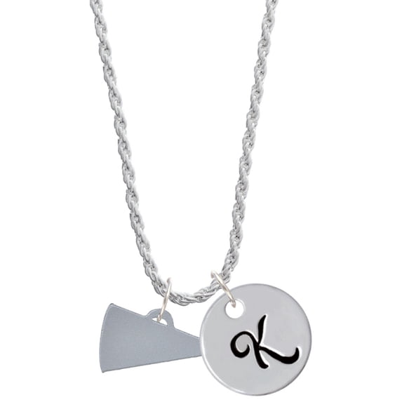 Delight Jewelry Acrylic 3/4" Silvertone Megaphone Silvertone Script Initial Disc - K - Charm Necklace, 20"+3"