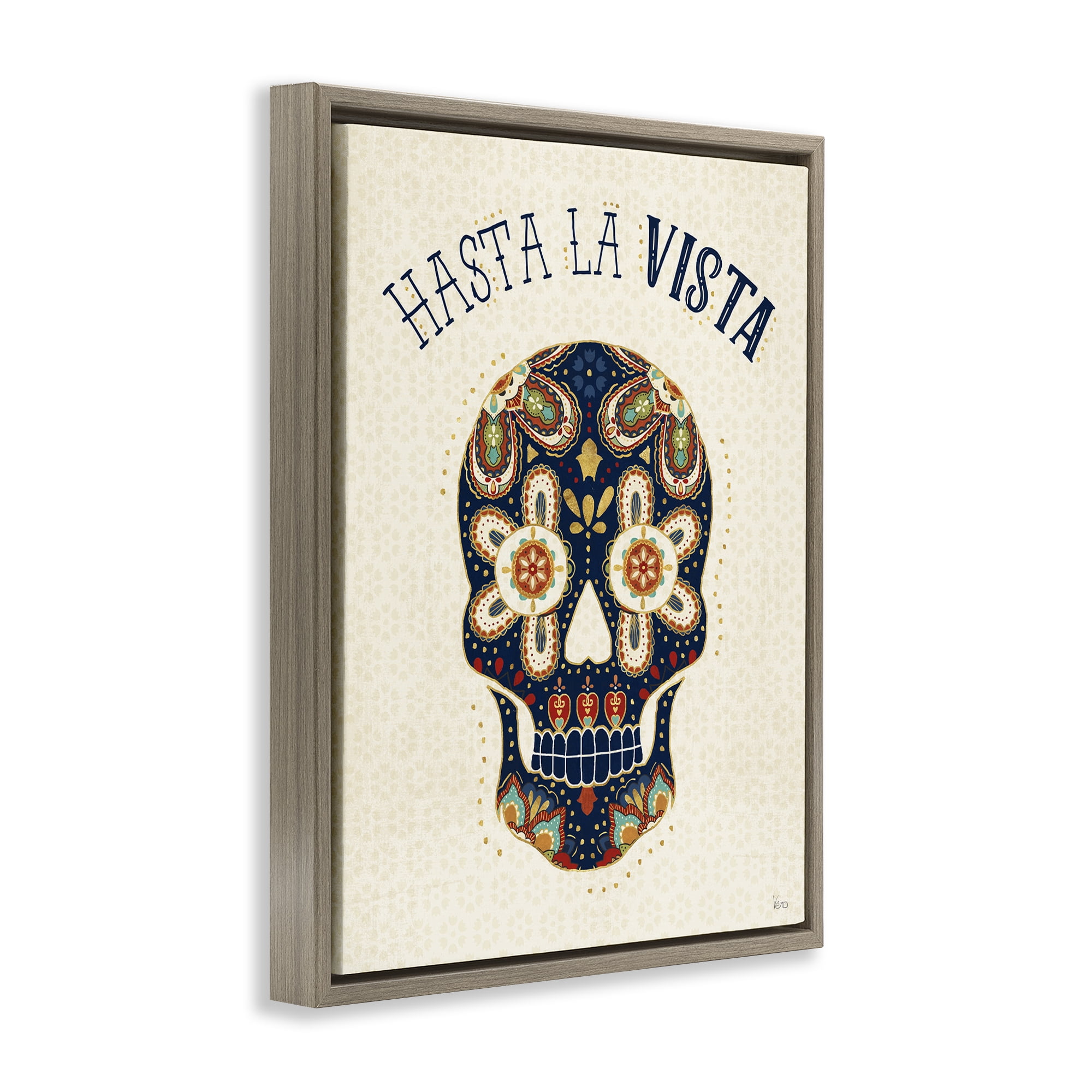 Stupell Industries Hasta la Vista Calavera Inspirational Quotes & Sayings Painting Brown Floater Framed Art Print Wall Art, 25 x 31