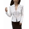 thumbnail image 2 of Women'S Temperament Commuter Lace Crochet Stand Collar Slim Design Shirt Long Sleeve Button Shirt Tops Cream White M, 2 of 9