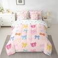 thumbnail image 3 of Manfei Colorful Bow Bed in a Bag Queen size, Kawaii Princess Bedding Sets Queen Size, Cartoon Ribbon Reversible Bedding Queen Size, Ultra Soft Bedroom Decor, 7 Pieces, 3 of 8