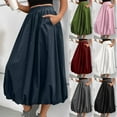 thumbnail image 2 of PUMISAS Summer Skirts For Women Soft High Elastic Waist Skirts Solid Color Casual Loose Elastic Mid-Length Skirts With Side Pockets, 2 of 8