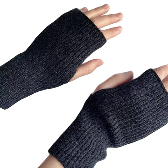TELOLY Fingerless Gloves Lightweight Fingerless Gloves for Women Breathable Wool Gloves Women Stretchable Black