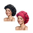 thumbnail image 1 of wonima11 Satin Silk Hair Bonnets for Sleeping - Large Bonnets with Tie Band & Adjustable Straps - Night Sleep Caps for Women - Curly Braid Hair (Black, Wine Red), 1 of 1