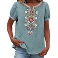 thumbnail image 6 of Vinsonshop Linen Shirts for Women Ethnic Style Embroidered Linen Tops Cotton Linen Blouse Lightweight Casual Blouse V Neck Casual Cotton Blouses Womens Shirts Casual Blue 3XL, 6 of 9