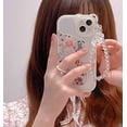 thumbnail image 2 of Compatible con iPhone 13, lindo protector de cámara de oso de flores, funda transparente con bonita correa, pulsera, cadena, niñas y mujeres, funda para iPhone 13 ER, 2 of 5