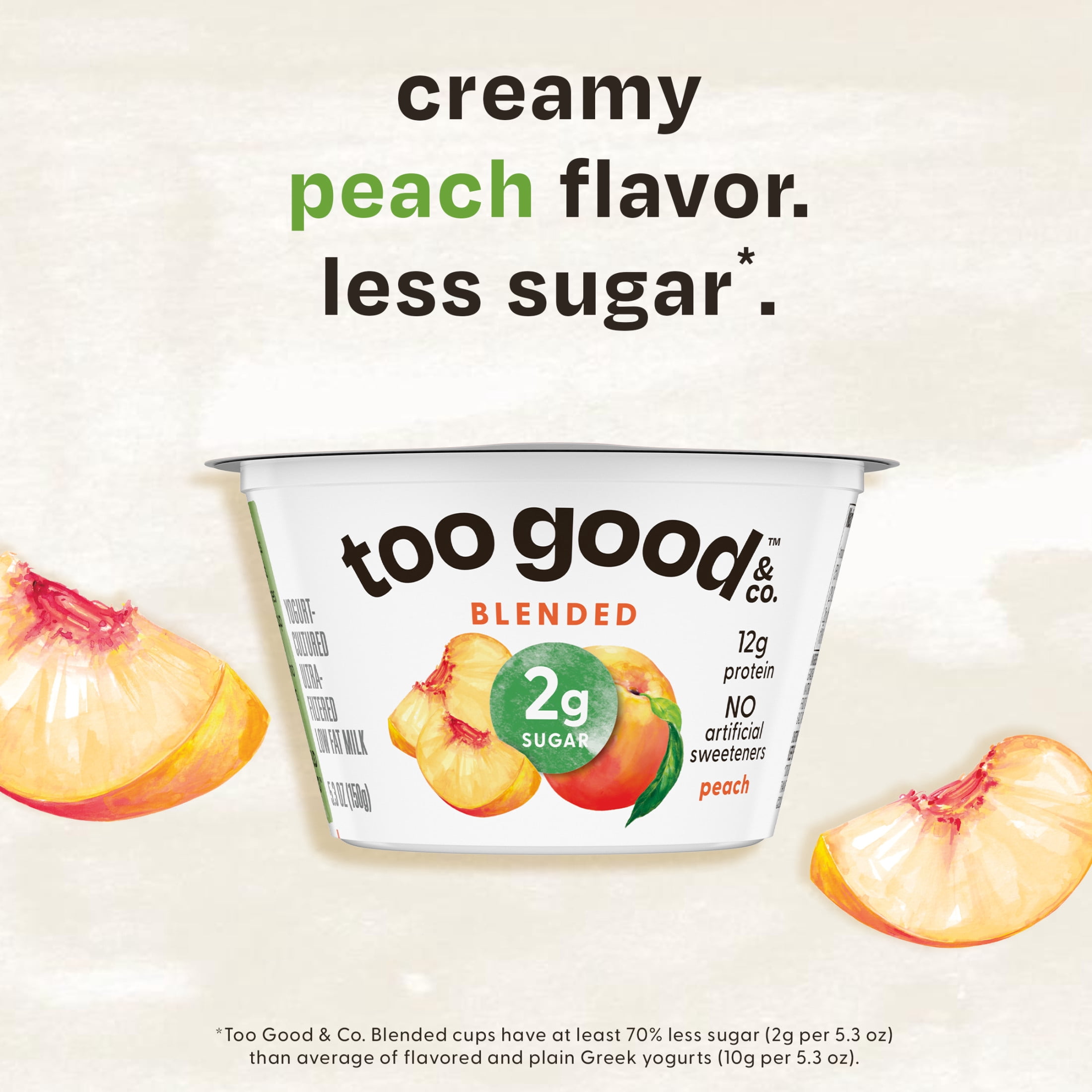 Too Good & Co. Blended Peach Yogurt-Cultured Ultra-Filtered Low Fat Milk Product Cup, 5.3 oz