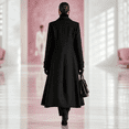 thumbnail image 4 of Leidass Womens Long Overcoat Notched Lapel Self Tie Belt Waist Button Front Long Sleeve Solid Tailored Outerwear With Side Pockets Black L, 4 of 6