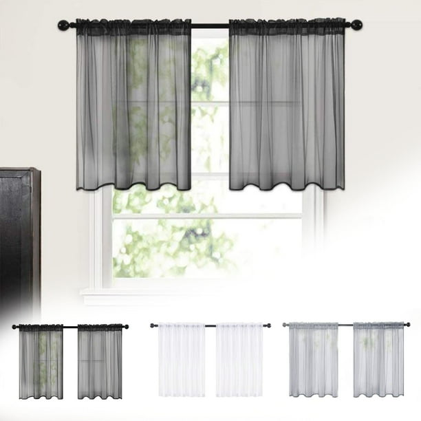 Cortinas traslúcidas (2 unidades), cortinas para ventanas de cocina y baño con bolsillo para barra, filtran la luz para mayor privacidad y tienen un diseño de dobladillo ondulado.