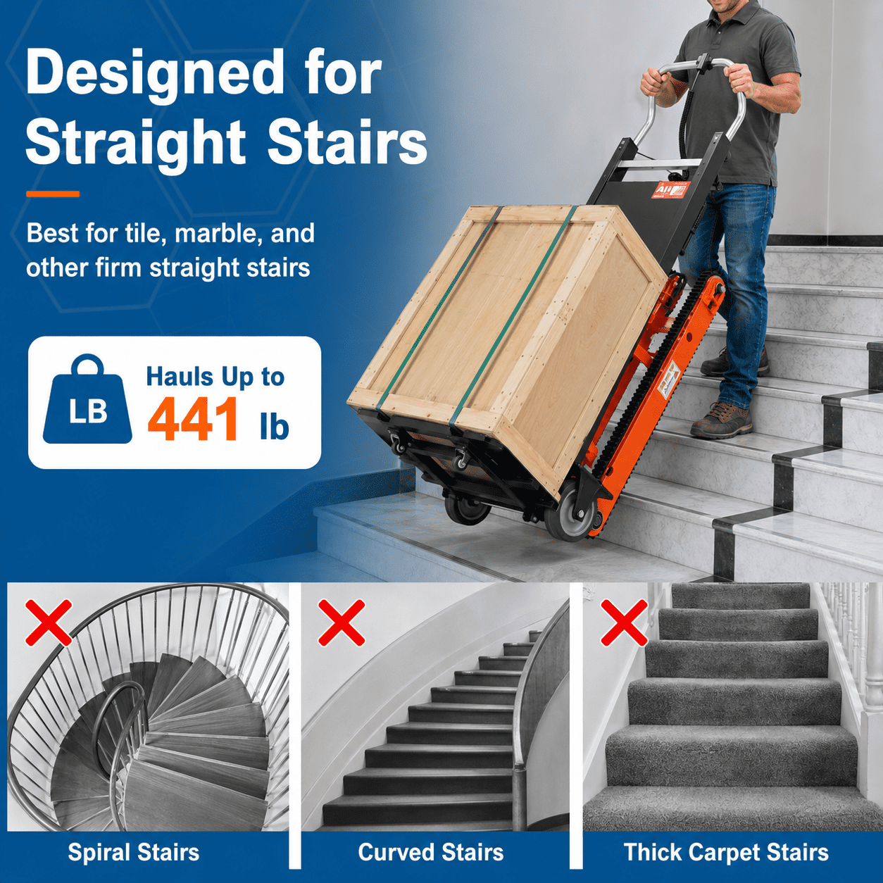 RXFSP Adjustable Ergonomic Foldable Aluminum Hand Truck Dolly Cart 441lb Capacity Electric Climbing