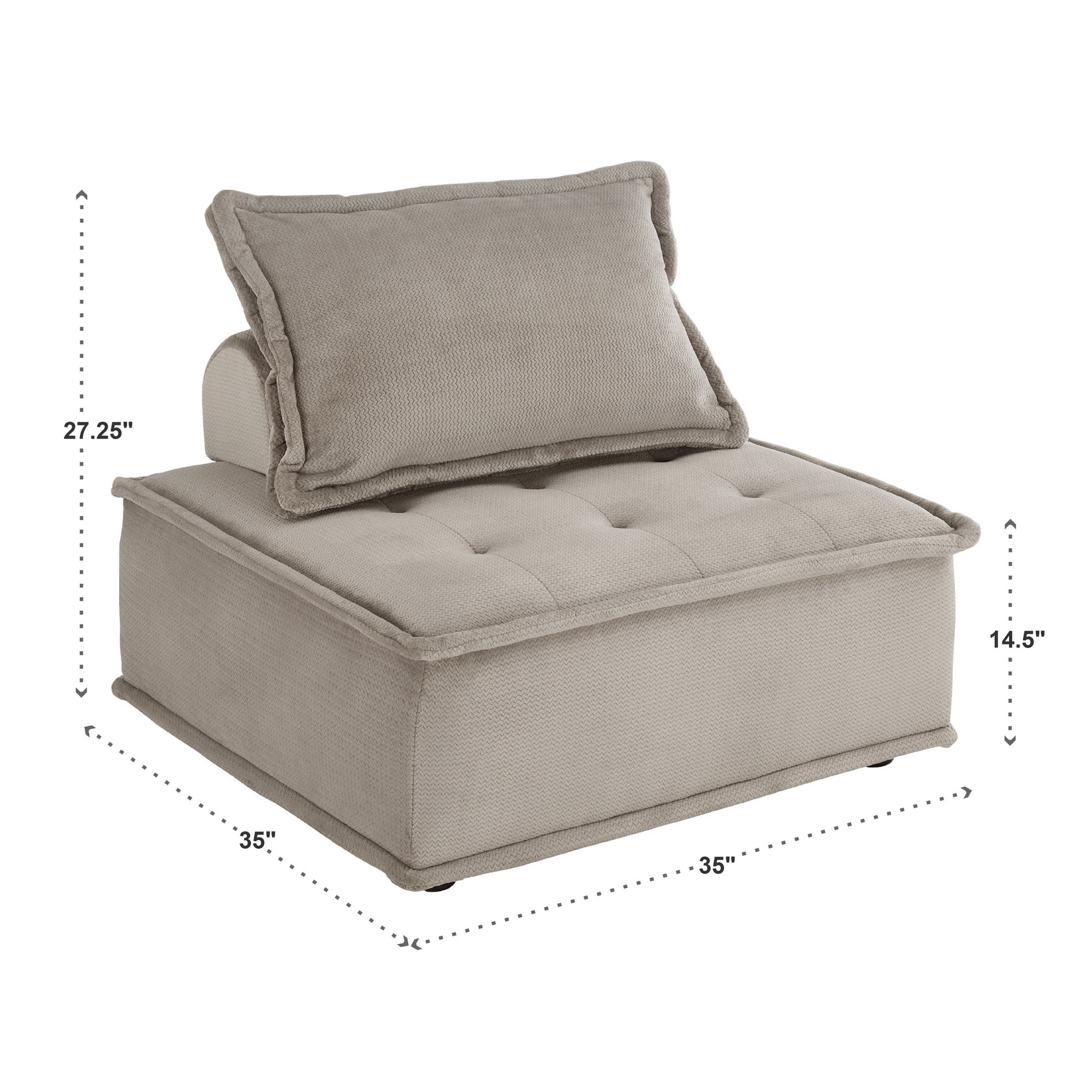 Weston Home Skagway Velvet Tufted Modular Accent Chair with Pillow Back, Grey