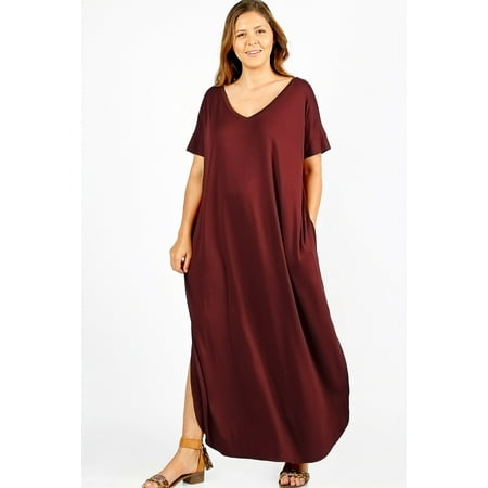 JED FASHION Women's Plus Size Comfy Fit V-Neck Maxi Casual Dress