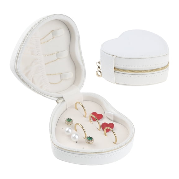 REGALWOVEN Travel Accessory Box for Women, Mini Heart-shaped Portable PU Leather Accessory Organizer Case White