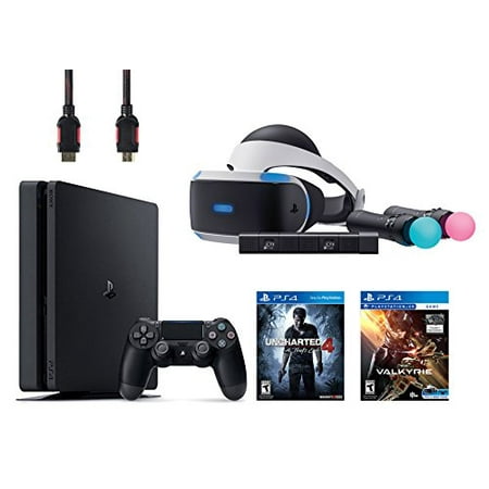 PlayStation VR Start Bundle 5 Items:VR Headset,Move Controller,PlayStation Camera Motion Sensor,PlayStation 4 Slim 500GB Console - Uncharted 4,VR Game Disc PSVR (Best Motion Sensor Game Console)