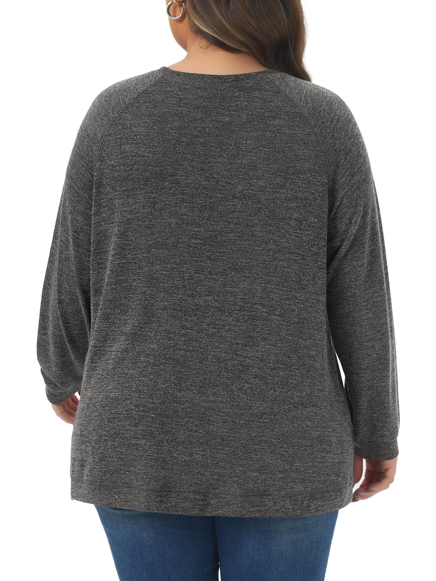 DARING DIVA Women's Plus Crew Neck Casual Pullover Knit Blouse Top 2X Black Gray