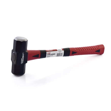 4 Lb Forged One-Piece Steel Sledge Hammer – Ergonomic Fiberglass Shock-Absorbing Handle, Precision-Balanced For Demolition, Concrete Breaking & Blacksmithing