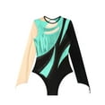 thumbnail image 5 of Doomiva Women Metallic Contrast Color Gymnastics Leotard Long Sleeve Ballet Dance Bodysuit Tops Blue Green XL, 5 of 7