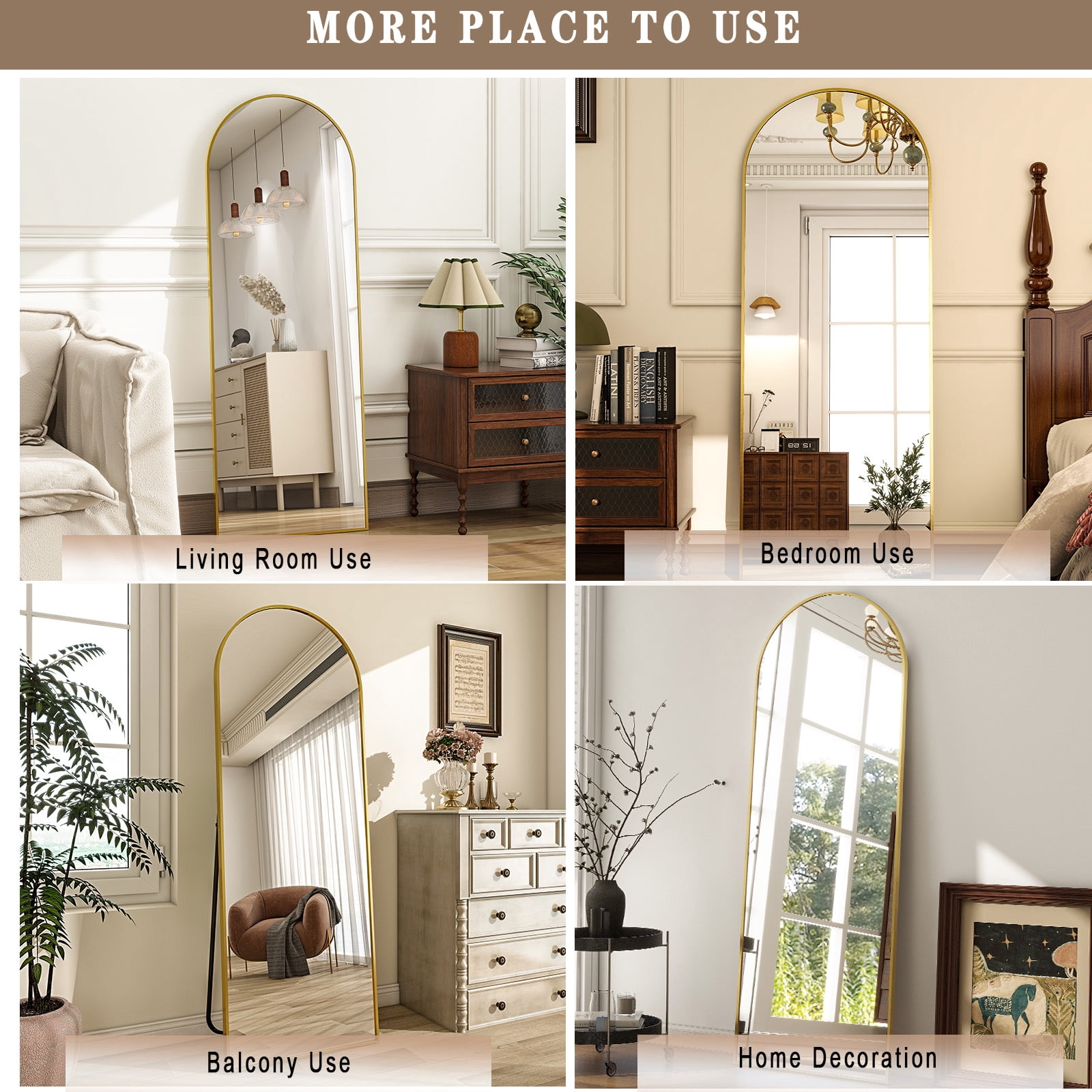AUROMIR 16"x59" Arched Full Length Mirror Full Body Floor Mirror, Gold
