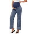 thumbnail image 4 of Jeans de maternidad para mujer INSPIRE CHIC, de mezclilla, pierna recta, con puños, alta elasticidad, sobre el vientre, pantalones para embarazadas, casuales para el trabajo, XXL, azul retro, 4 of 6