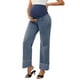 thumbnail image 4 of Jeans de maternidad para mujer INSPIRE CHIC, de mezclilla, pierna recta, con puños, alta elasticidad, sobre el vientre, pantalones para embarazadas, casuales para el trabajo, XXL, azul retro, 4 of 6