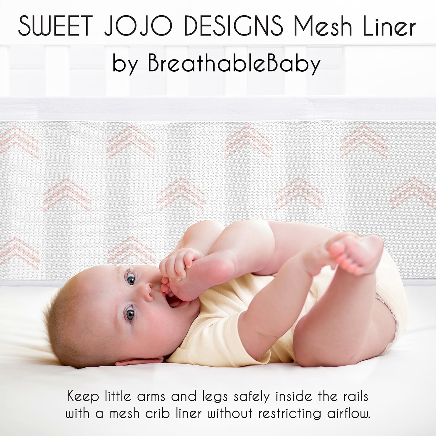 Sweet Jojo Designs + BreathableBaby Boho Fringe Blush Pink and White Breathable Mesh Crib Liner Pad
