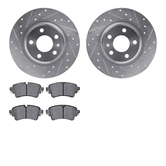 Dynamic Friction Company Rear Brake Rotors-Drilled and Slotted-Silver with 5000 Advanced Brake Pads 7502-73068