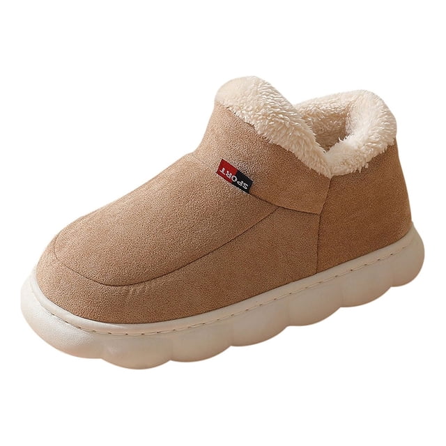 Mens Plush Shoes Simplicity Solid Color Thick Bottom Memory Foam Plush Fleece Line Non Slip Warm Winter Snow Boots Wrapped Heels Plush Interior Insulation Cotton Shoes