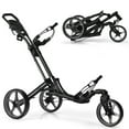 thumbnail image 1 of Gymax 3 Wheels Foldable Golf Push Pull Cart Trolley w/ Adjustable Handle Brake Grey, 1 of 10