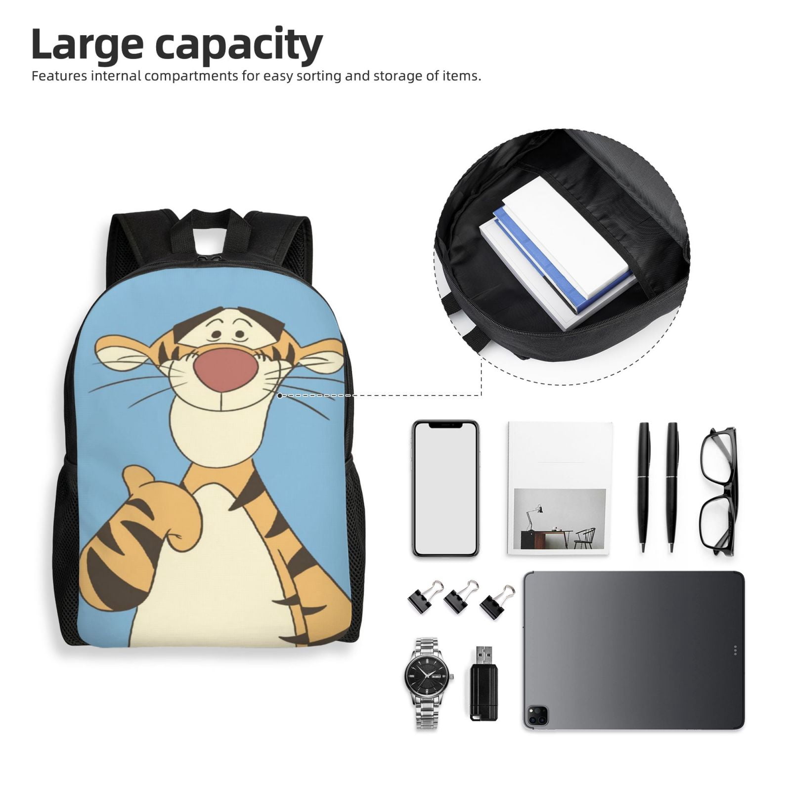 Tigger Cartoon Backpacks Lightweight Large Capacity Unisex Bookbag Anime Laptop Bag for Travel Hiking School