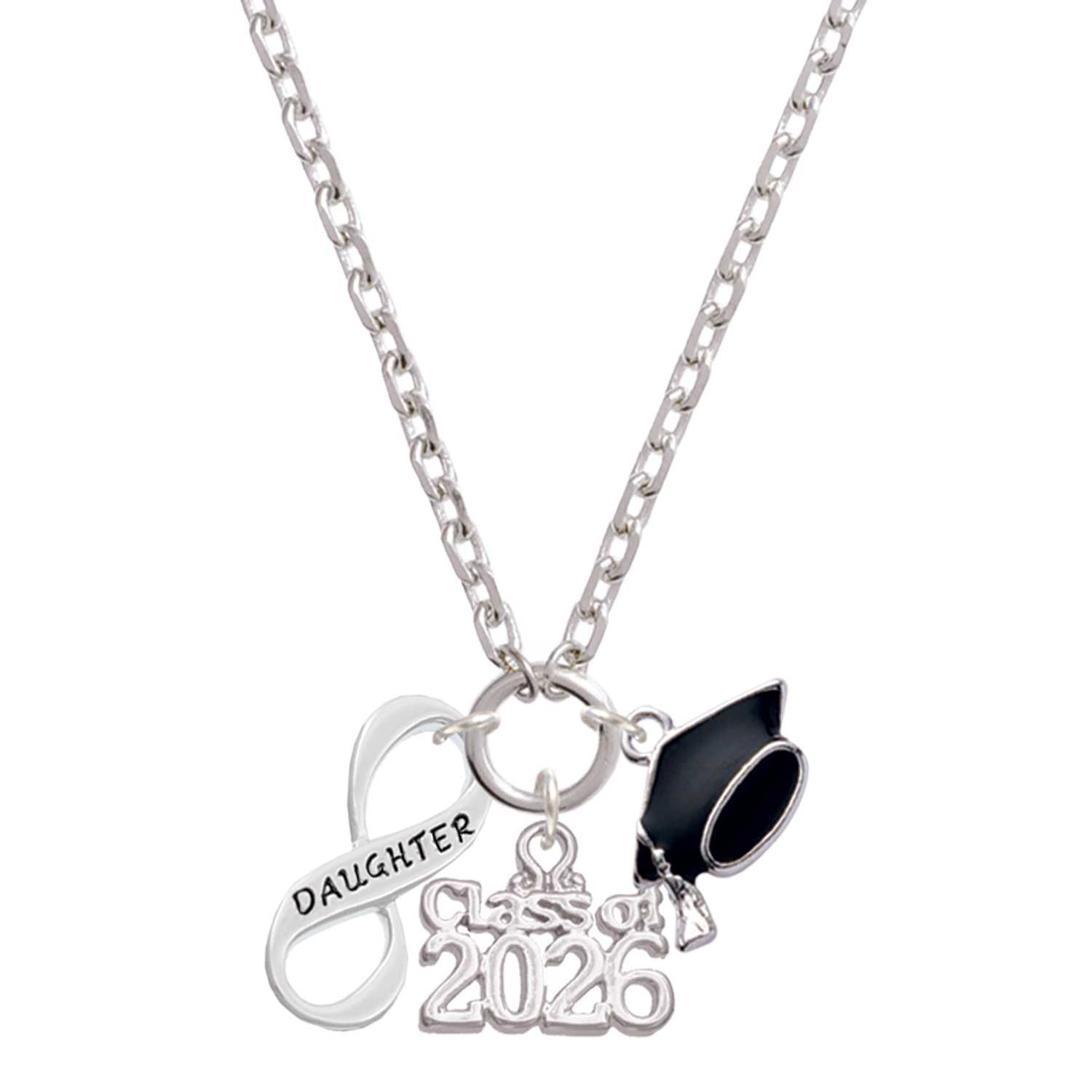 Delight Jewelry Silver-tone Daughter Infinity Sign - Class of 2026 Graduation Zoey Charm Necklace, 28"